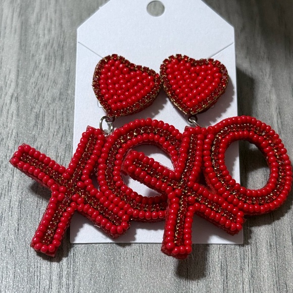 Jewelry - Red Beaded Heart and XO Earrings